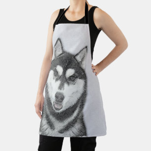 Siberian Husky (Black and White) Painting Dog Art Apron