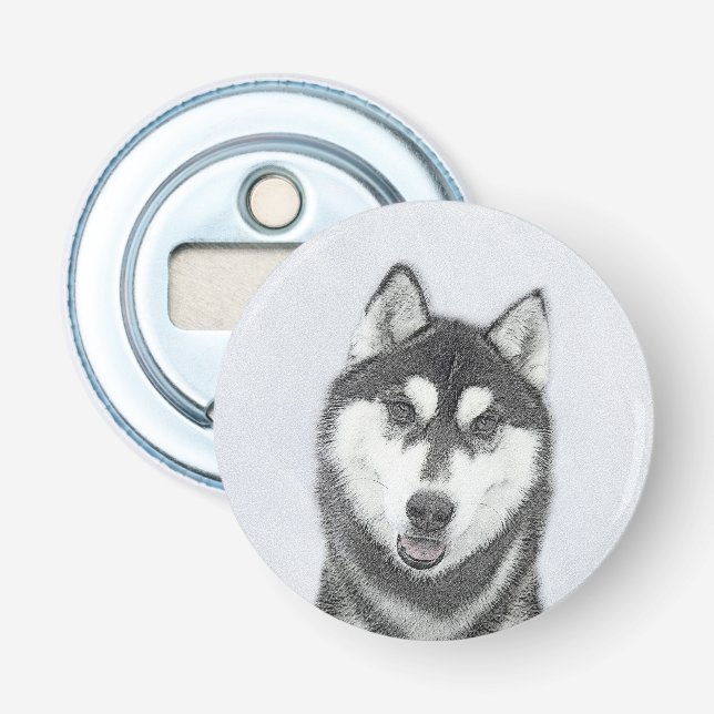 Siberian Husky (Black and White) Painting Dog Art Bottle Opener (Front)