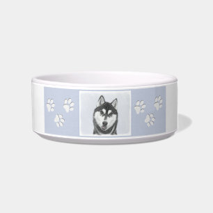 Siberian Husky (Black and White) Painting Dog Art Bowl