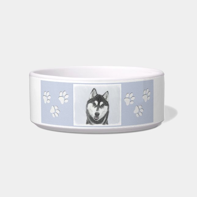 Siberian Husky (Black and White) Painting Dog Art Bowl (Right)