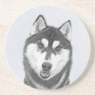 Siberian Husky (Black and White) Painting Dog Art Coaster