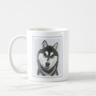 Siberian Husky (Black and White) Painting Dog Art Coffee Mug