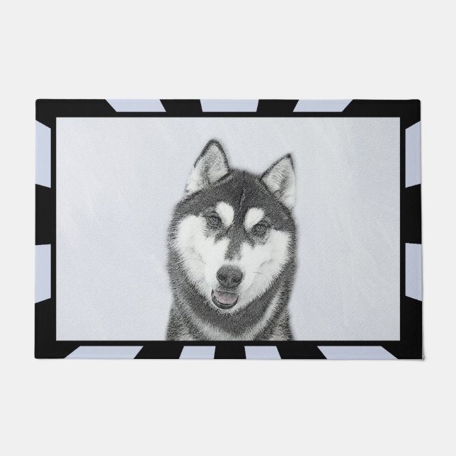 Siberian Husky (Black and White) Painting Dog Art Doormat (Front)