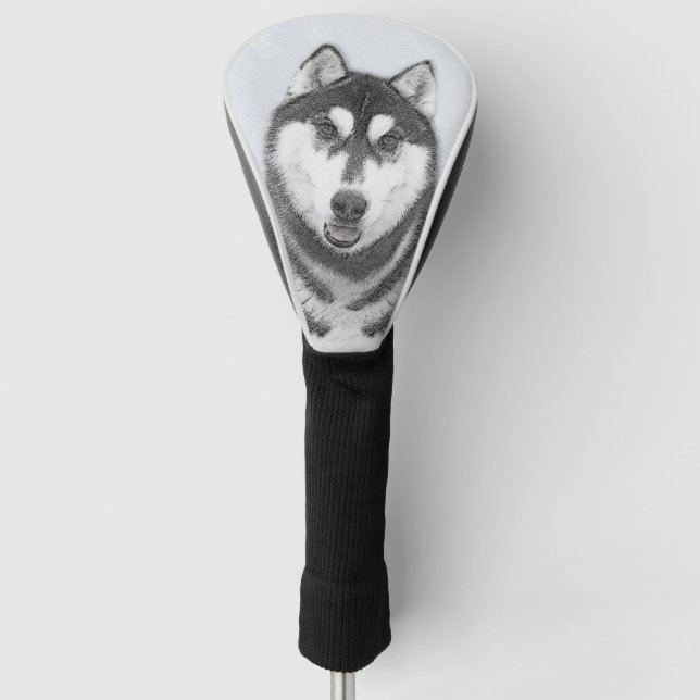 Siberian Husky (Black and White) Painting Dog Art Golf Head Cover (Front)