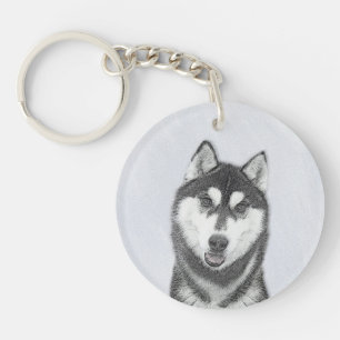 Siberian Husky (Black and White) Painting Dog Art Key Ring