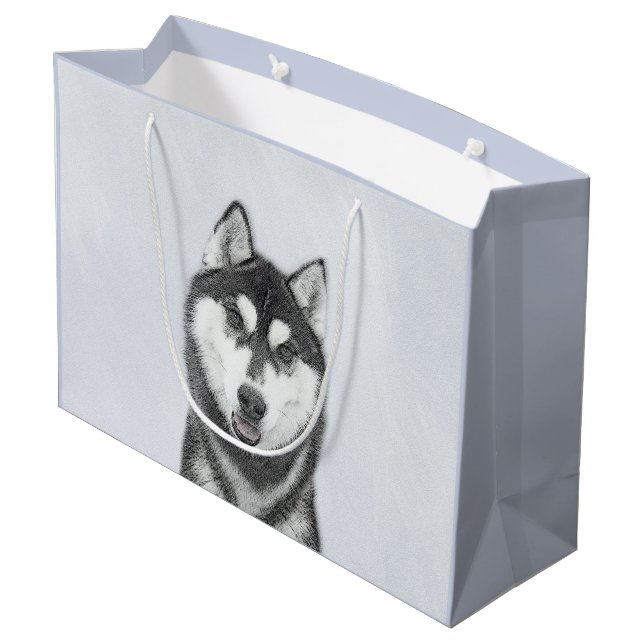 Siberian Husky (Black and White) Painting Dog Art Large Gift Bag (Back Angled)