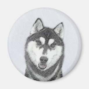 Siberian Husky (Black and White) Painting Dog Art Magnet