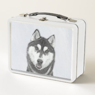 Siberian Husky (Black and White) Painting Dog Art Metal Lunch Box