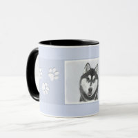 Siberian Husky (Black and White) Painting Dog Art