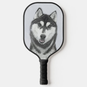 Siberian Husky (Black and White) Painting Dog Art Pickleball Paddle