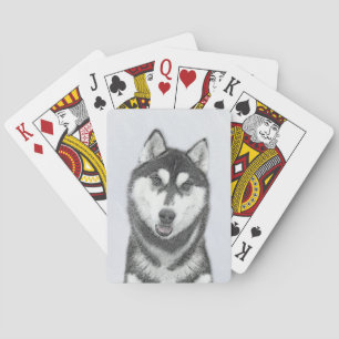 Siberian Husky (Black and White) Painting Dog Art Playing Cards