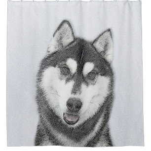 Siberian Husky (Black and White) Painting Dog Art Shower Curtain
