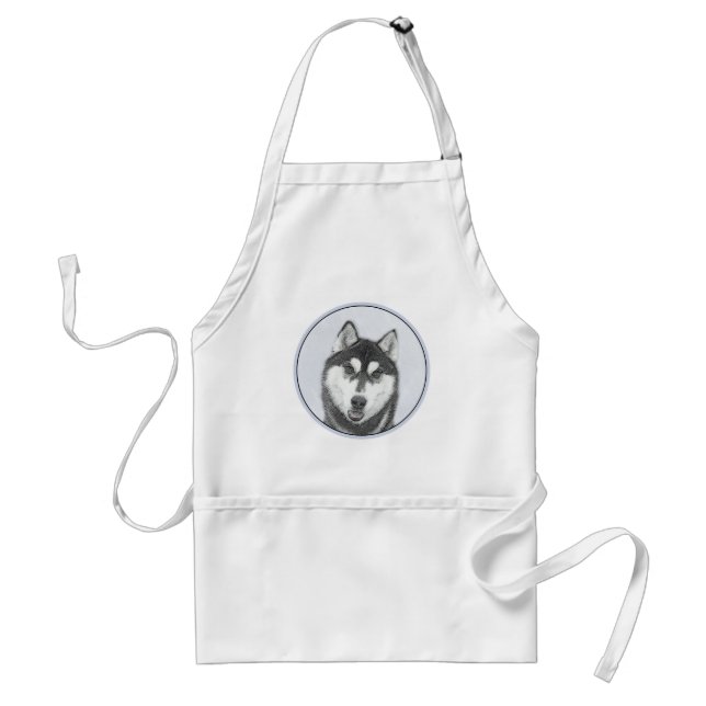 Siberian Husky (Black and White) Painting Dog Art Standard Apron (Front)