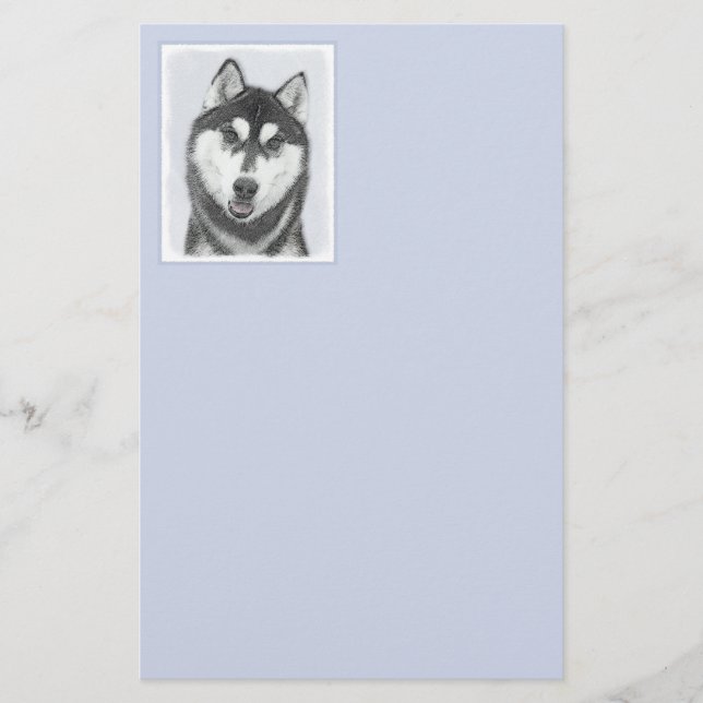 Siberian Husky (Black and White) Painting Dog Art Stationery (Front)