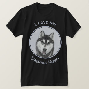 Siberian Husky (Black and White) Painting Dog Art T-Shirt