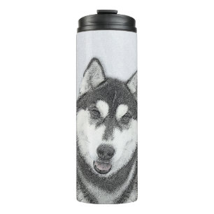 Siberian Husky (Black and White) Painting Dog Art Thermal Tumbler