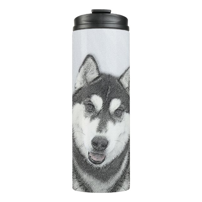 Siberian Husky (Black and White) Painting Dog Art Thermal Tumbler (Front)