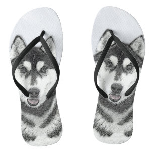 Siberian Husky (Black and White) Painting Dog Art Thongs