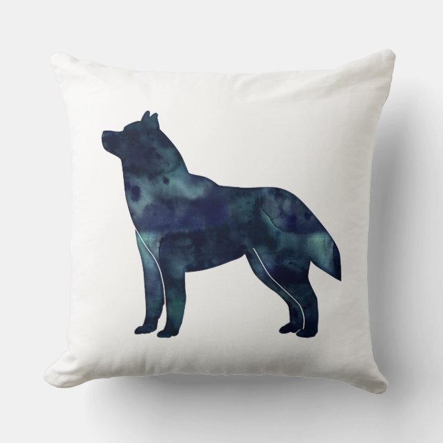 Siberian Husky Black Geometric Pattern Silhouette Cushion (Front)