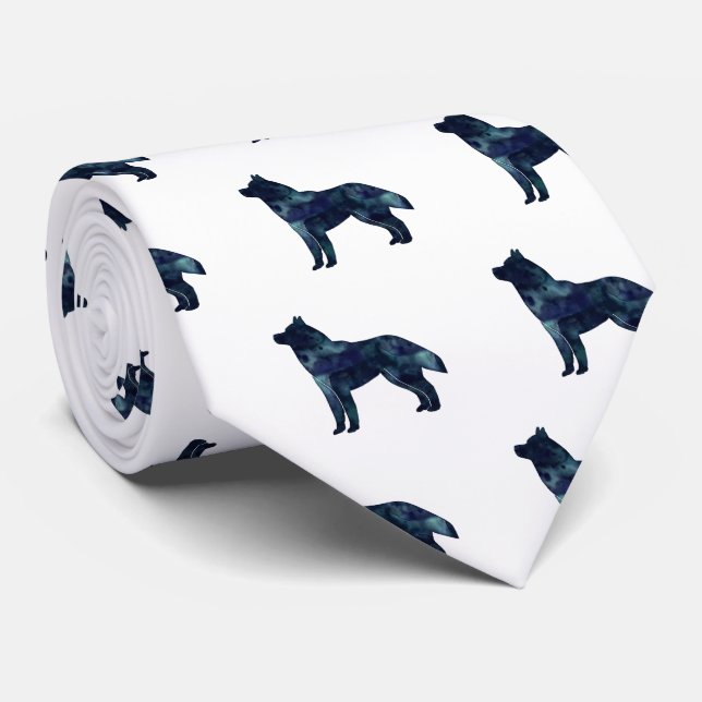 Siberian Husky Black Geometric Pattern Silhouette Tie (Rolled)