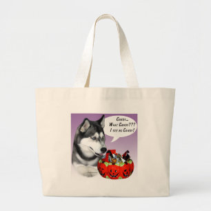 Siberian Husky (blk) Halloween Candy Large Tote Bag