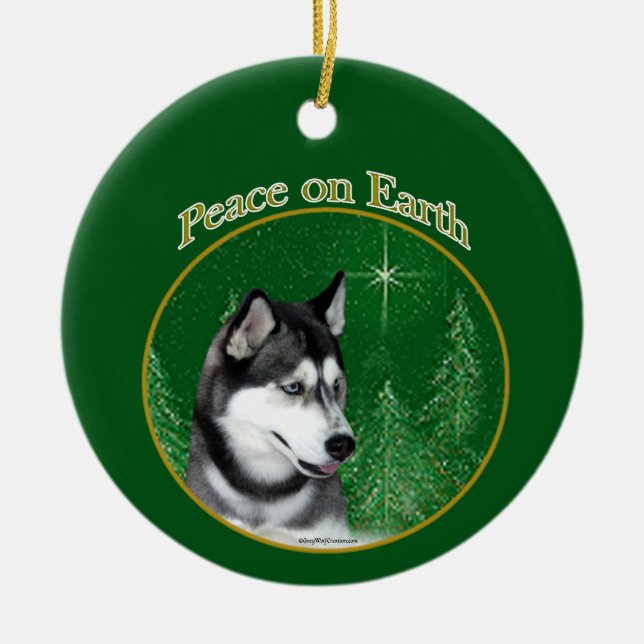Siberian Husky (blk) Peace Ceramic Ornament (Front)