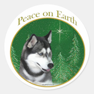 Siberian Husky (blk) Peace Classic Round Sticker