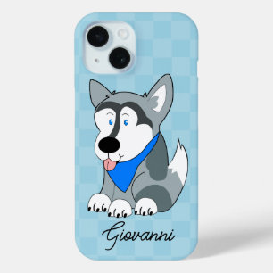 Siberian Husky Blue Chequered Personalised Dog iPhone 15 Case