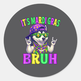 Siberian Husky Bruh Mardi Gras Boys Girls Carnival Classic Round Sticker