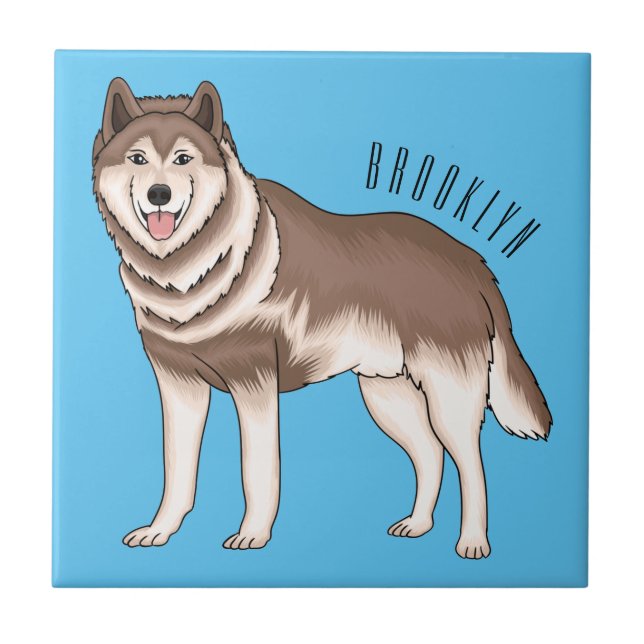 Siberian husky cartoon illustration ceramic tile (Front)
