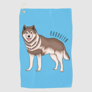 Siberian husky cartoon illustration golf towel