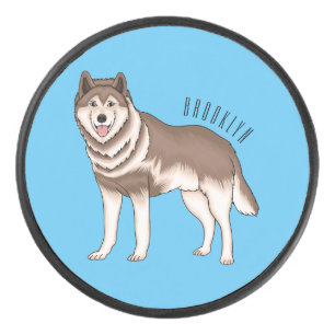 Siberian husky cartoon illustration  hockey puck