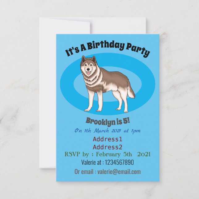 Siberian husky cartoon illustration  invitation (Front)