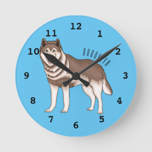 Siberian husky cartoon illustration round clock