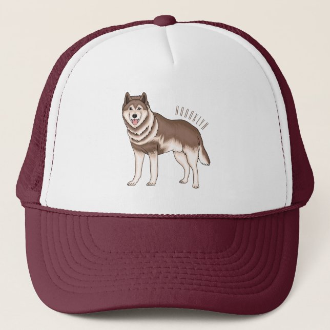Siberian husky cartoon illustration  trucker hat (Front)