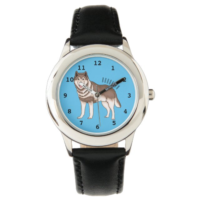 Siberian husky cartoon illustration  watch (Front)