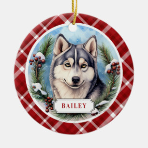 Siberian Husky Ceramic Circle Ornament
