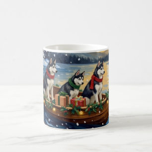 Siberian Husky Christmas Boat Holiday Coffee Mug