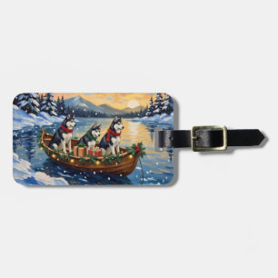 Siberian Husky Christmas Boat Holiday Luggage Tag