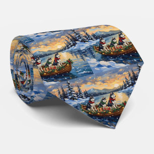 Siberian Husky Christmas Boat Holiday Tie