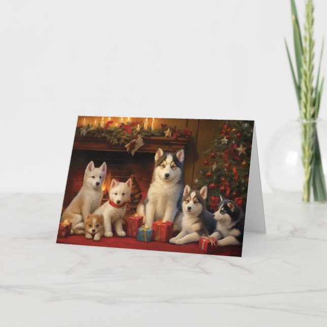Siberian Husky Christmas Card  (Front)