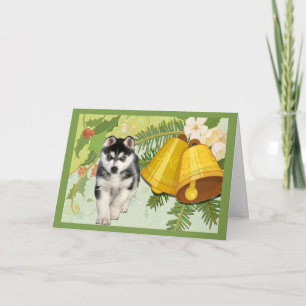 Siberian Husky Christmas Card Bells