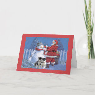 Siberian Husky Christmas Card Santa Snowman