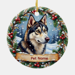 Siberian Husky Christmas Ceramic Ornament