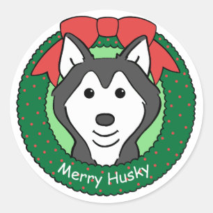 Siberian Husky Christmas Classic Round Sticker