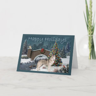 Siberian Husky Christmas Evening Holiday Card