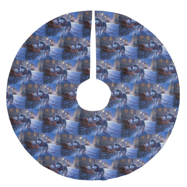 Siberian Husky Christmas Festive Season Brushed Polyester Tree Skirt (Front)