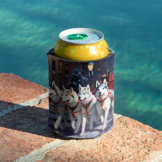 Siberian Husky Christmas Festive Season  Can Cooler (In Situ Pool)
