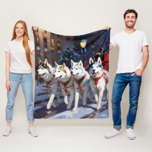 Siberian Husky Christmas Festive Season  Fleece Blanket
