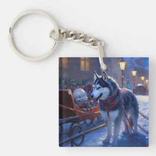 Siberian Husky Christmas Festive Season Key Ring